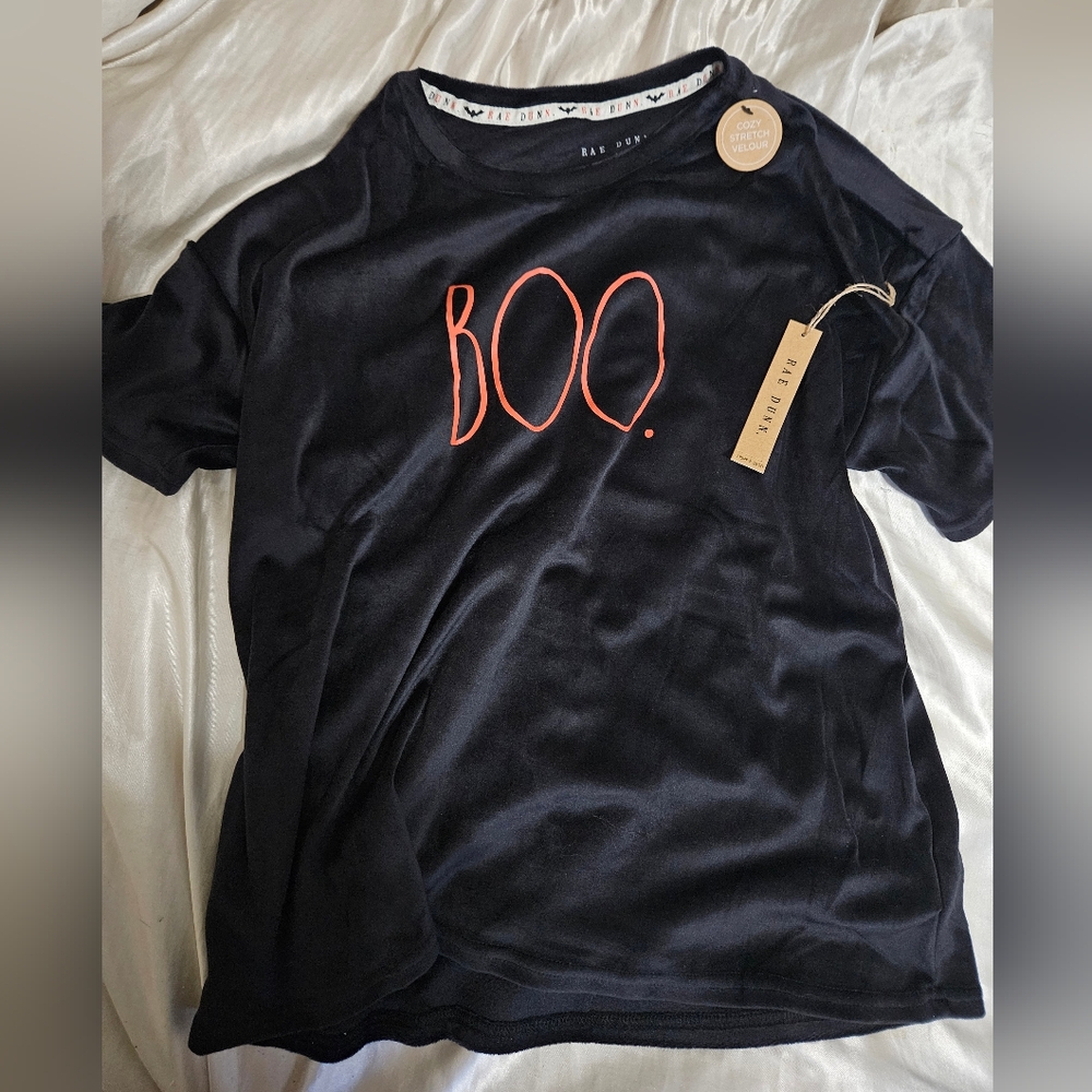 Rae Dunn BOO Cozy Stretch Velour Pj Top - MEDIUM